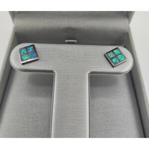 Vintage Native American sterling silver opal inlay square stud earrings